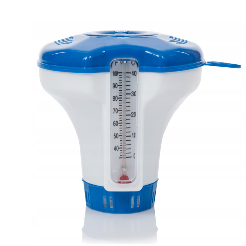 Distributeur flottant avec thermomètre pour comprimés de 200 g – pour piscines
